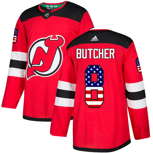 Adidas Devils #8 Will Butcher Red Home Authentic USA Flag Stitched Youth NHL Jersey